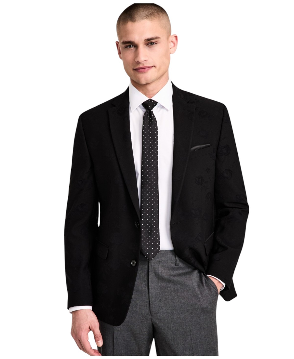 Bar Iii Men’s Slim-Fit Jacquard-Floral Evening Jacket Blazer 40 R Black