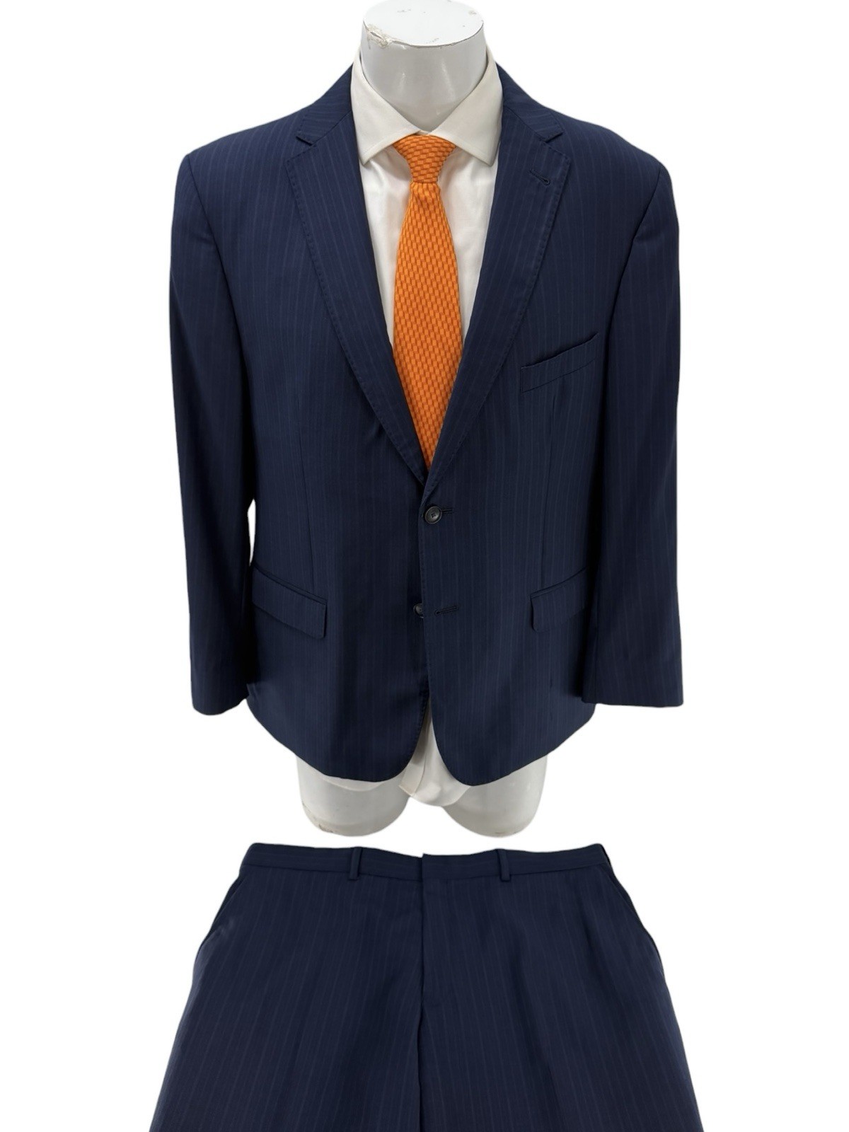 Jos A Bank Joseph Slim Fit Suit 40S 34×29 Blue Pinstripe 100% Wool 2Btn YGI R684