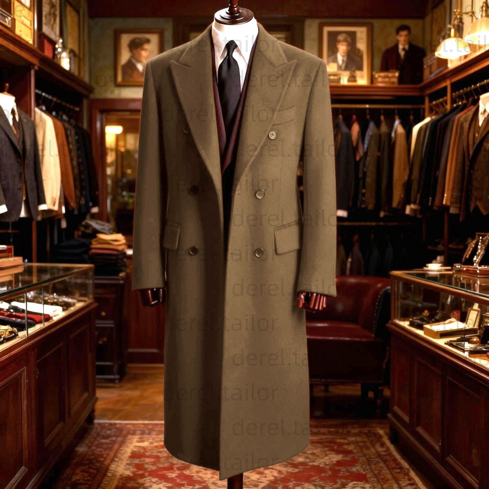 Cashmere Men Long Overcoat Wool Coat Double Breasted Winter Business Outwear