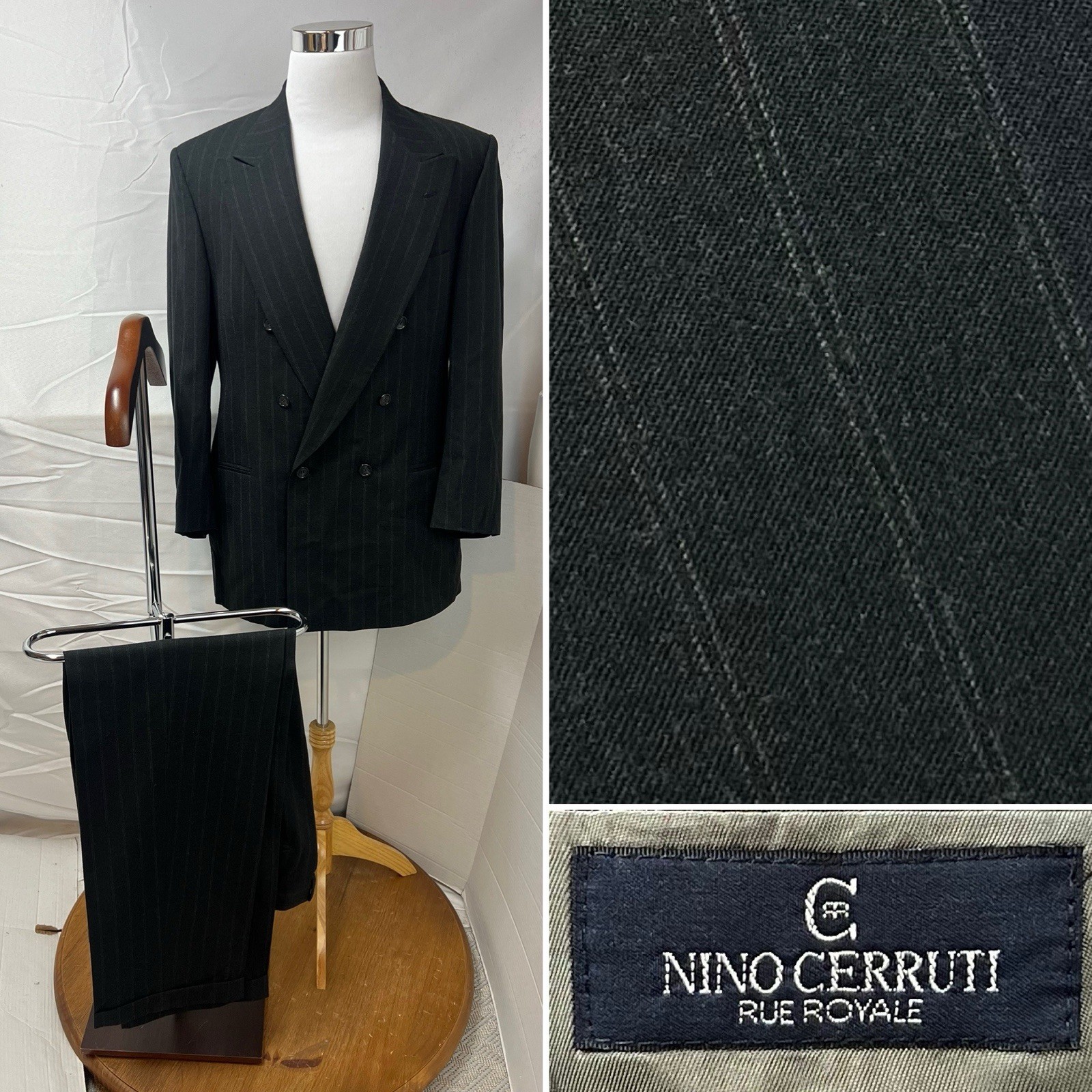 Nino Cerruti Vintage Men’s 42R X 33W Charcoal Pinstripe Double Breasted Suit