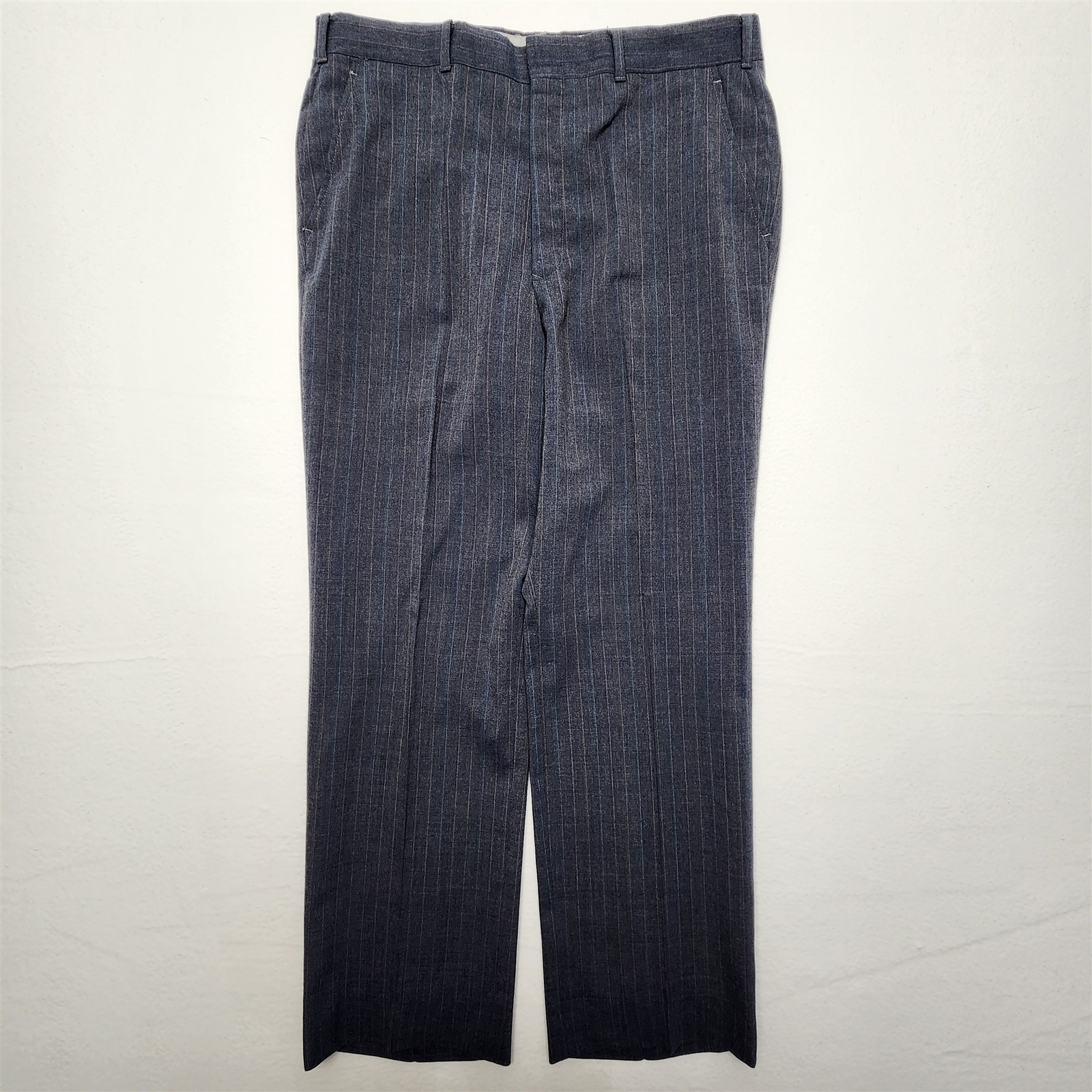 Vtg USA MADE Old Money 38R 34×30 Gray Pinstripe Wool Hopsack 2Btn 2Pc Mens Suit