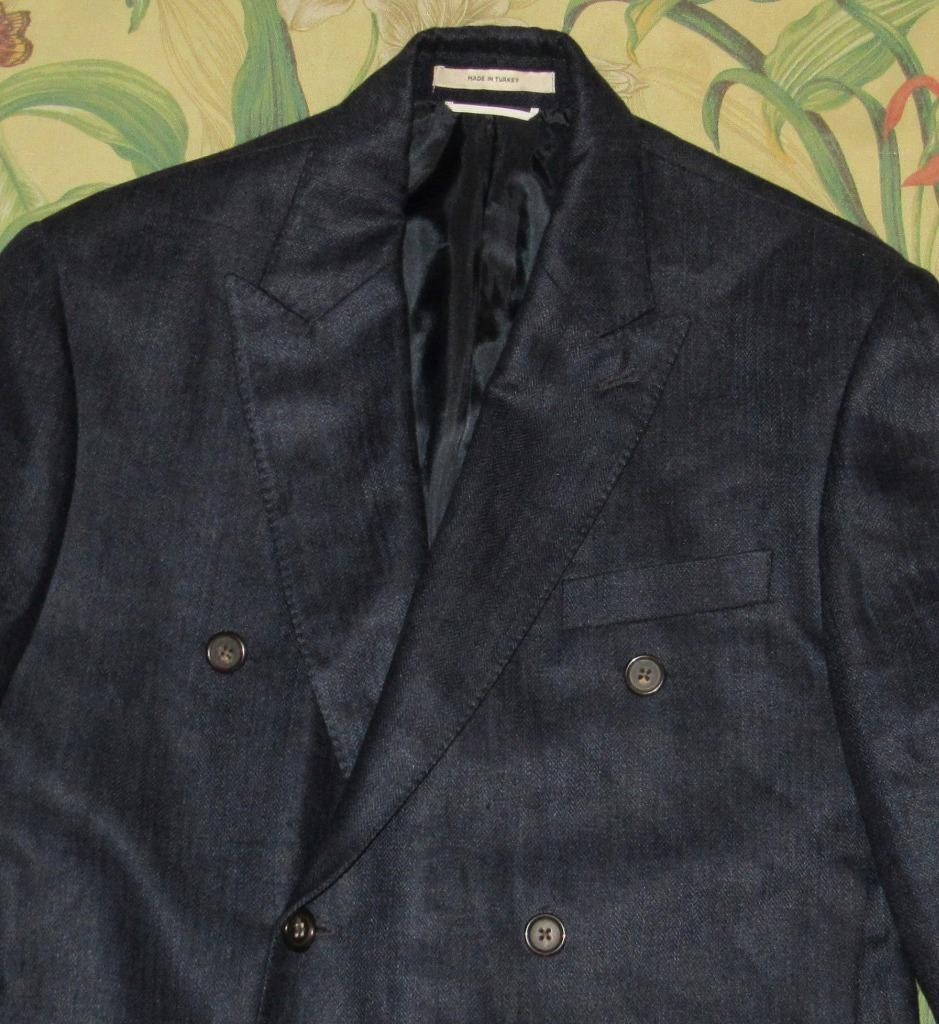 CLUB MONACO Navy Blue Linen Double Breasted Blazer Jacket 38 Short