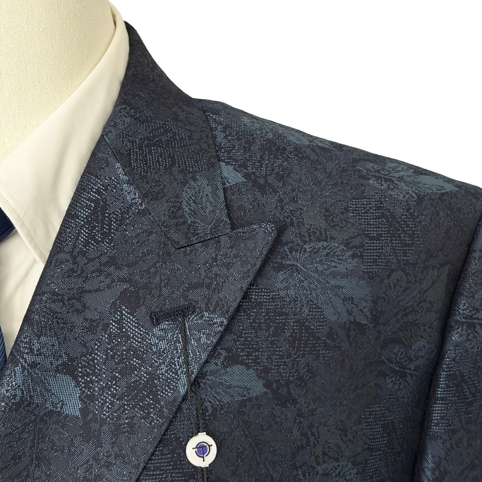 Tayion Sport Coat Men’s 44 Short Double-Breasted Jacquard Blue Navy NWT