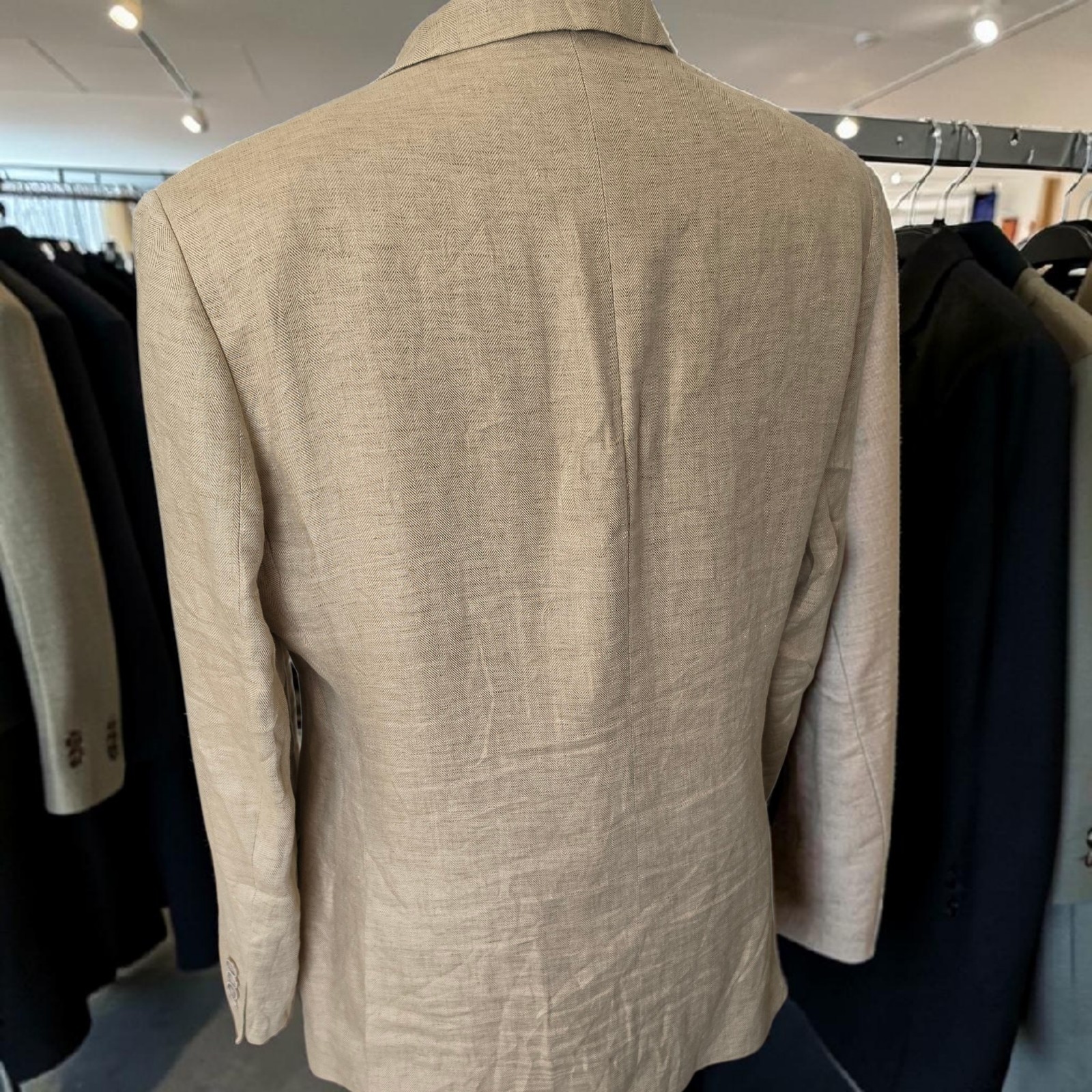 Jack Victor Linen Blazer 44r Dual Vent Chevron Woven In Italy