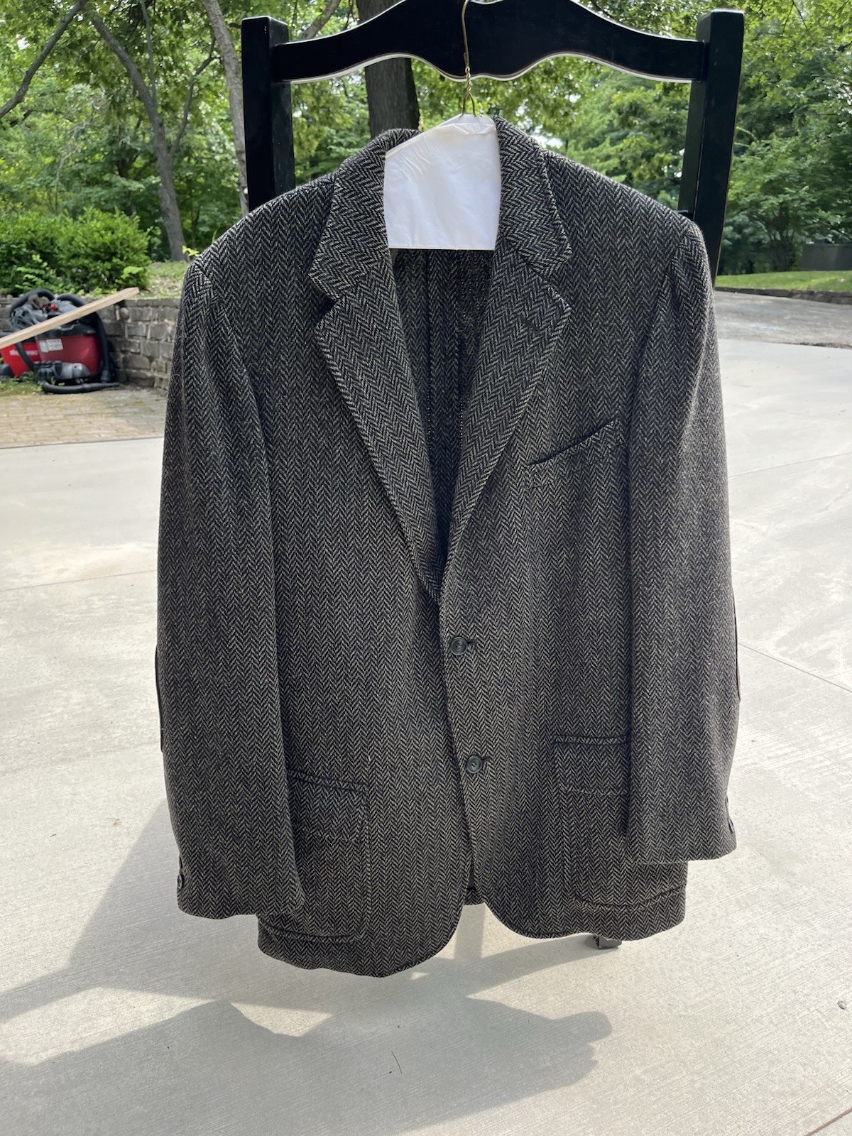 Vintage Brooks Brothers Gray Herringbone Wool Sport Coat Suede Elbow Patches 44R