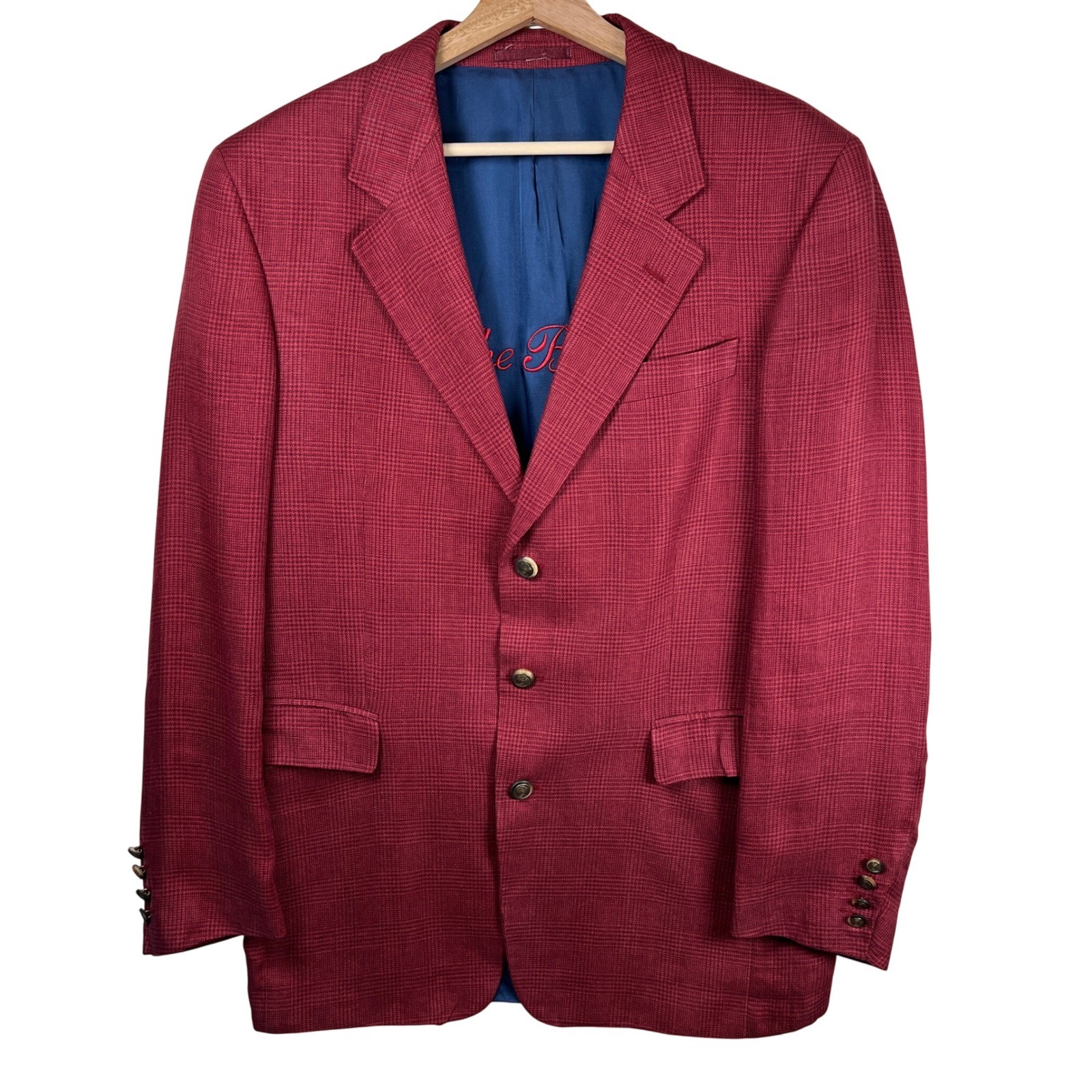 GANT «The Blazer» Mens Red Plaid Slim Fit Linen Unstructured Sport Coat Jacket
