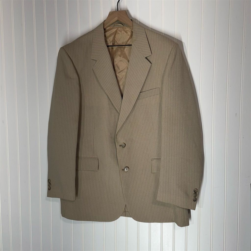 Vintage Sears The Men’s Store 46R Tan Pinstripe Blazer Sport Coat USA Colombia
