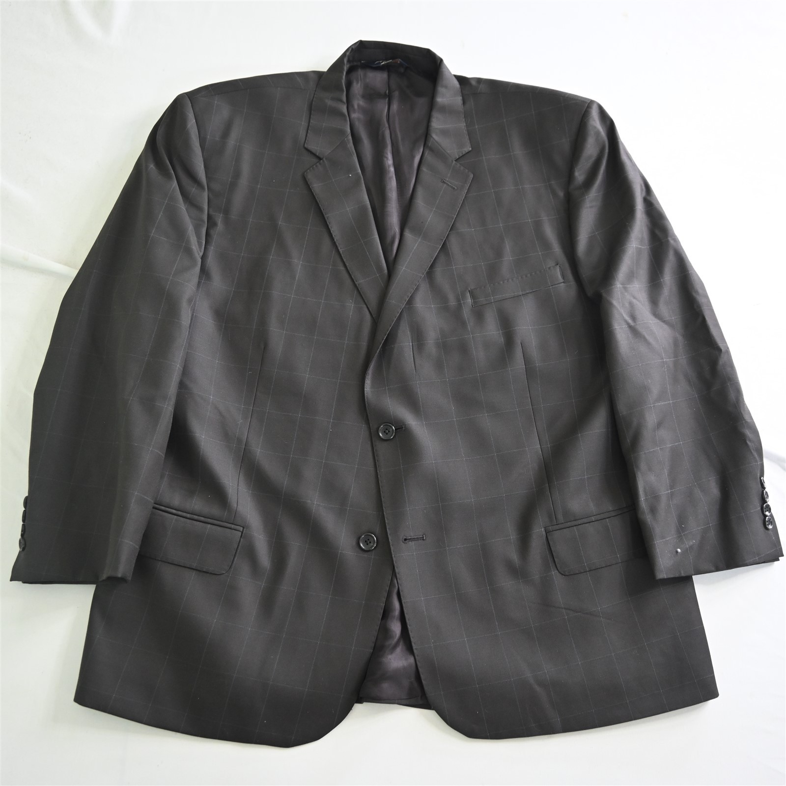 Joseph & Feiss 52R 38×29 Brown Windowpane 100% Wool Mens Jacket Pants Suit