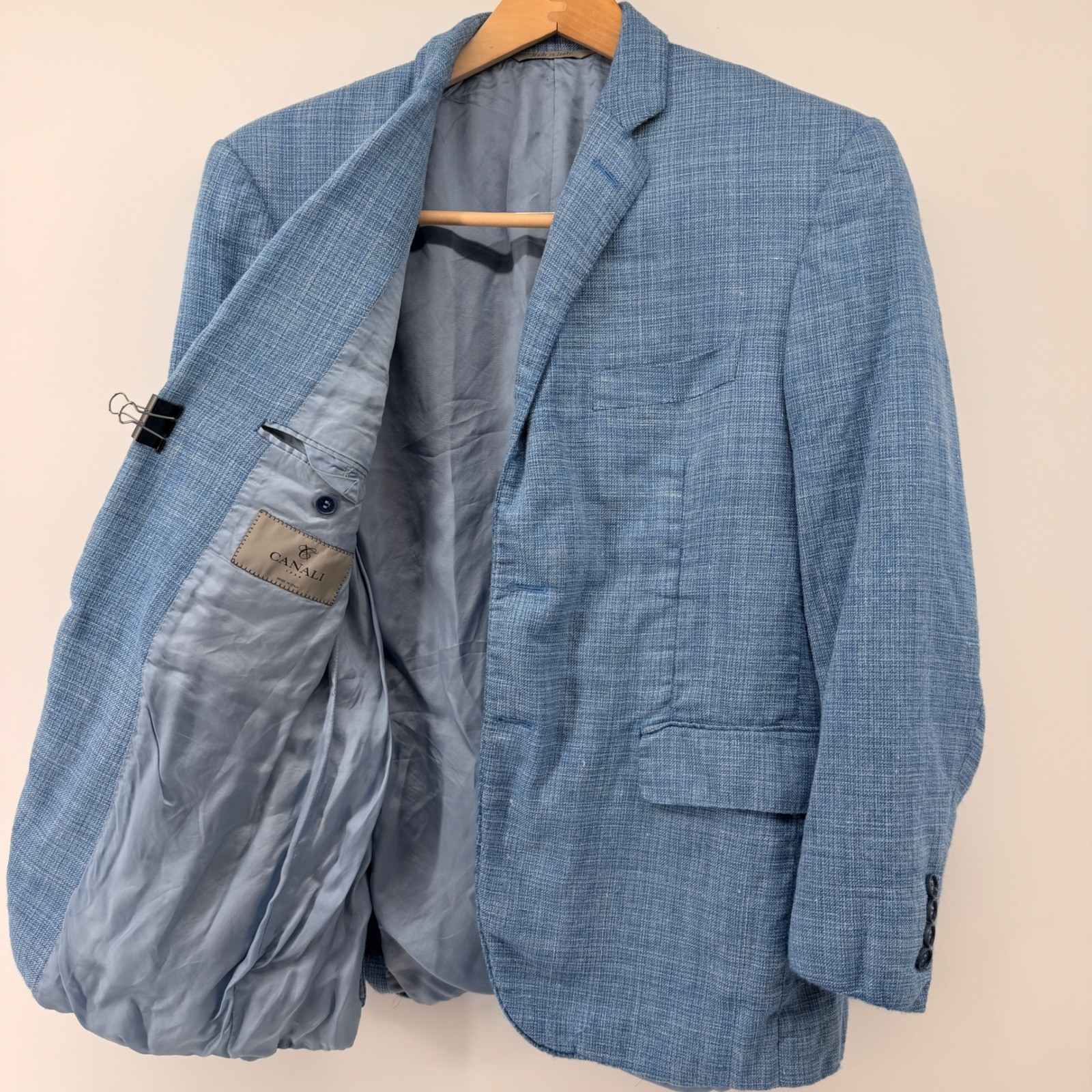 Canali Blazer Mens 42 Light Blue Wool Silk Linen Blend Two Button Made in Italy