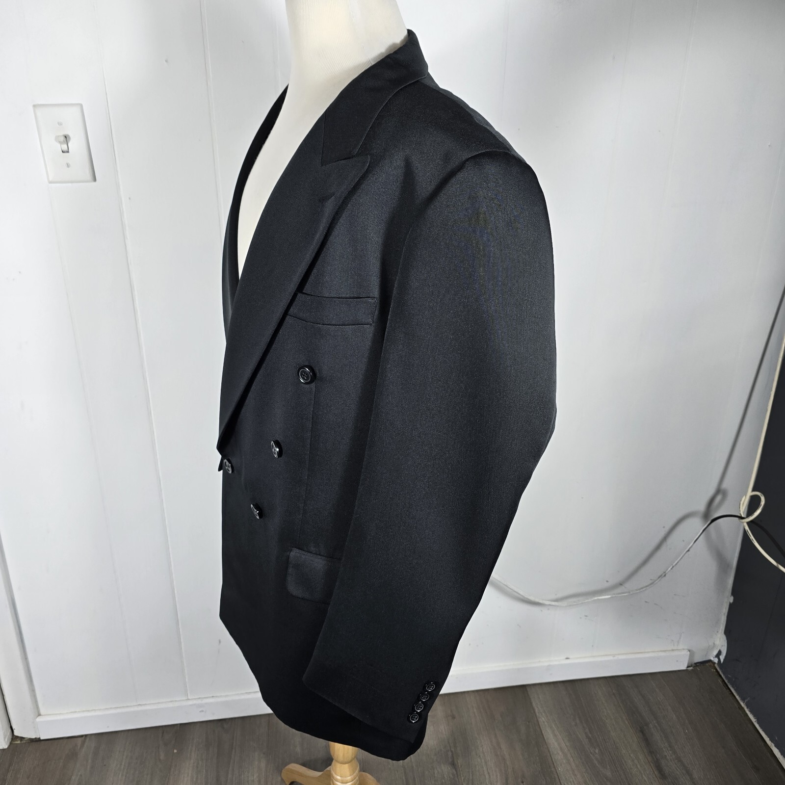 Florenzi Mens 4wL Black Double Breasted 100% Poly Suit Separate Jacket B4