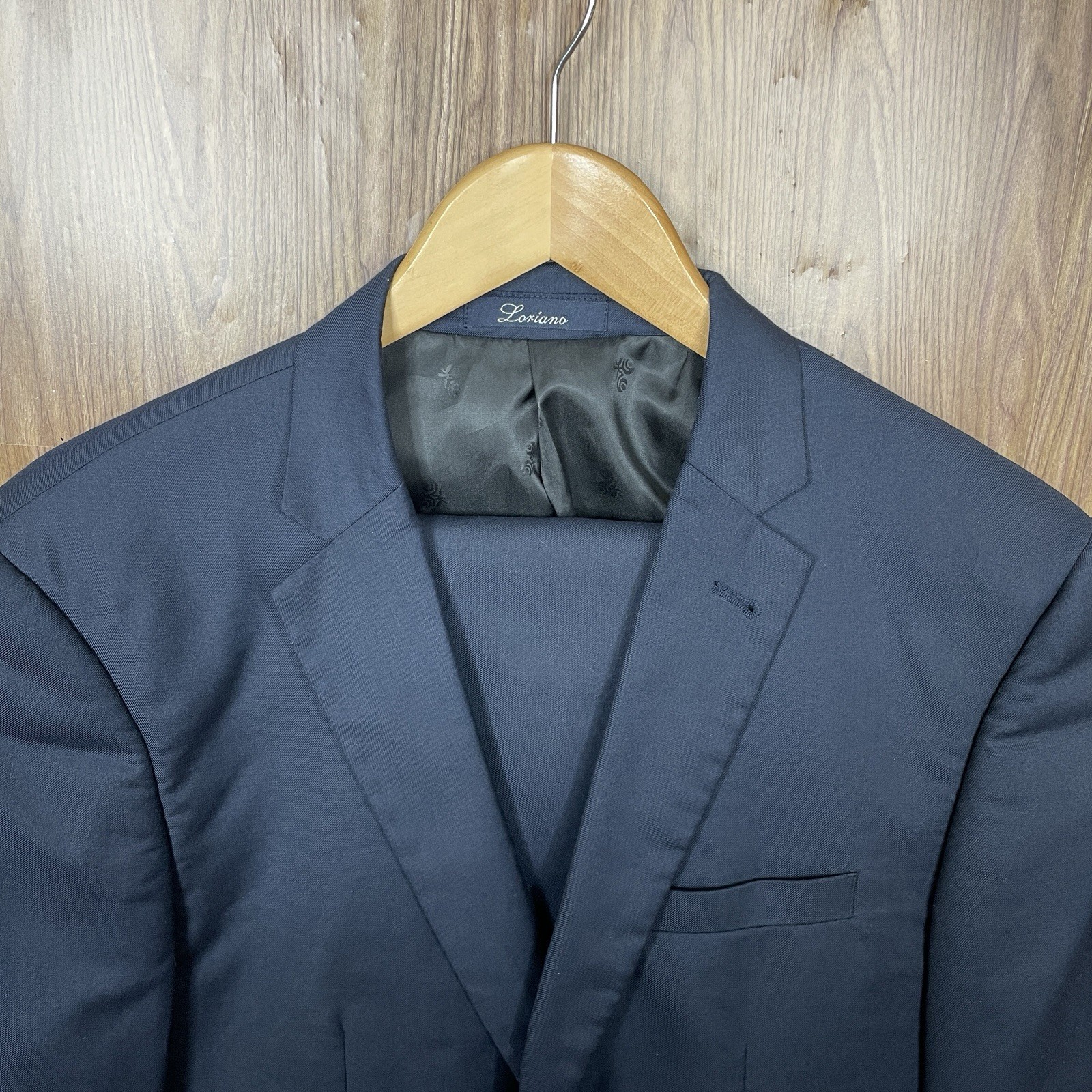 Loriano 2 Piece Suit Mens 40R 34×31 Blue Solid Poly Rayon Wool Double Vented