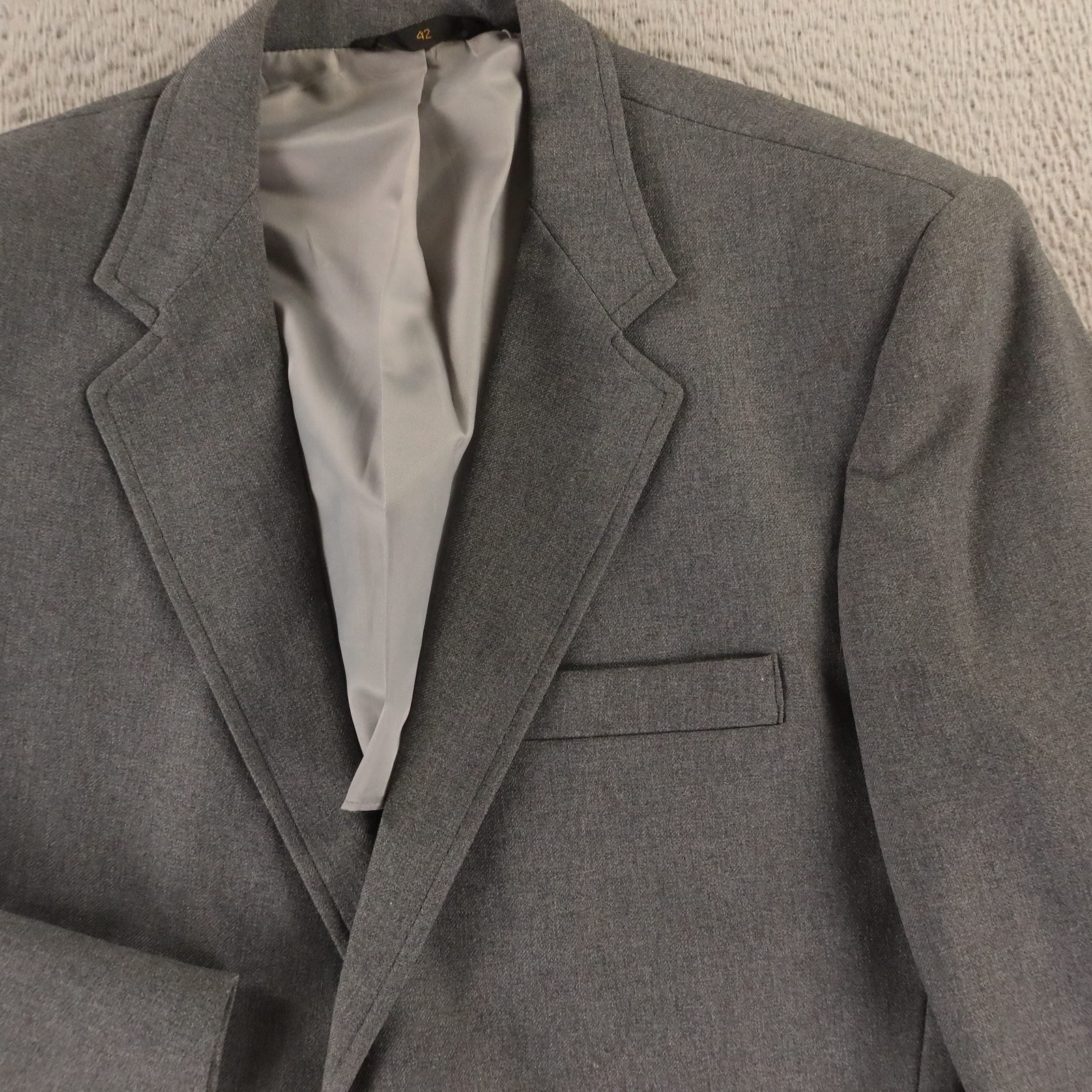 VTG Haggar Jacket 40R M Gray Heather Twill Patch Pockets Gold Crest Buttons