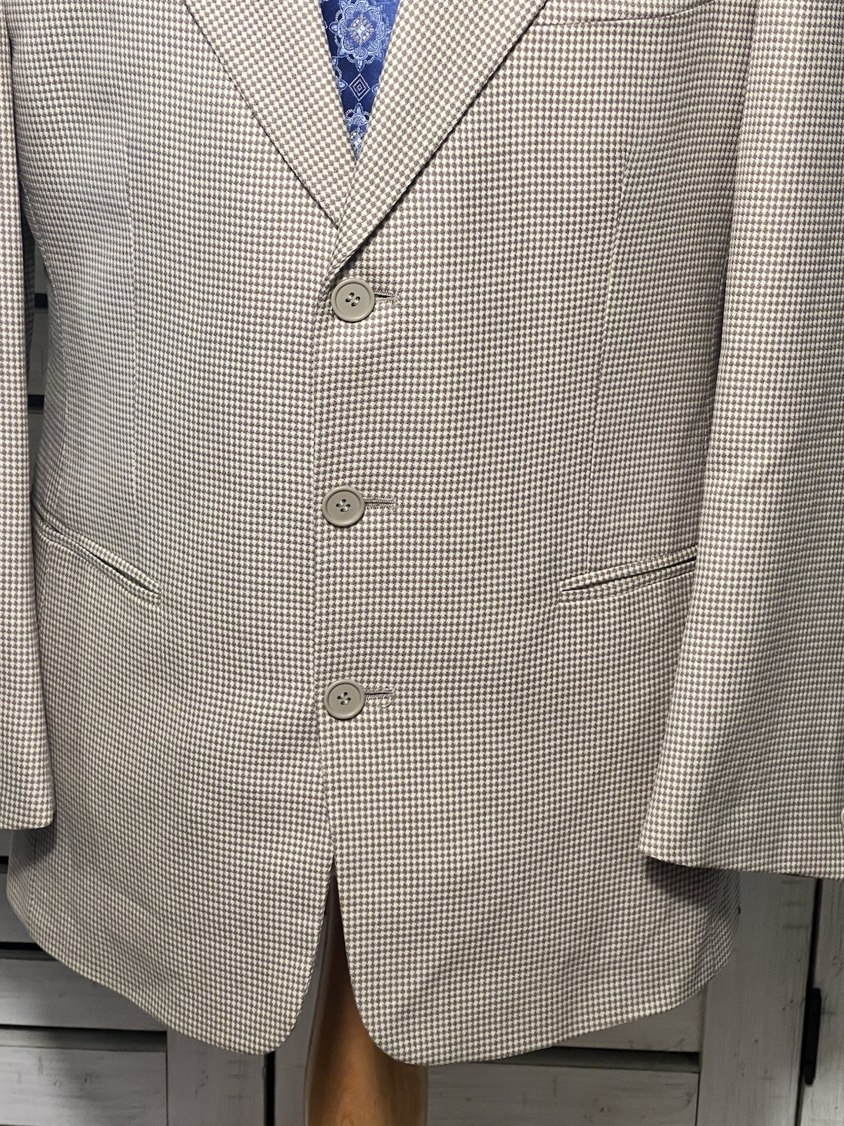 Vintage Bachrach Men’s 40R Beige 3 Button 100% Wool Blazer Houndstooth Colombia