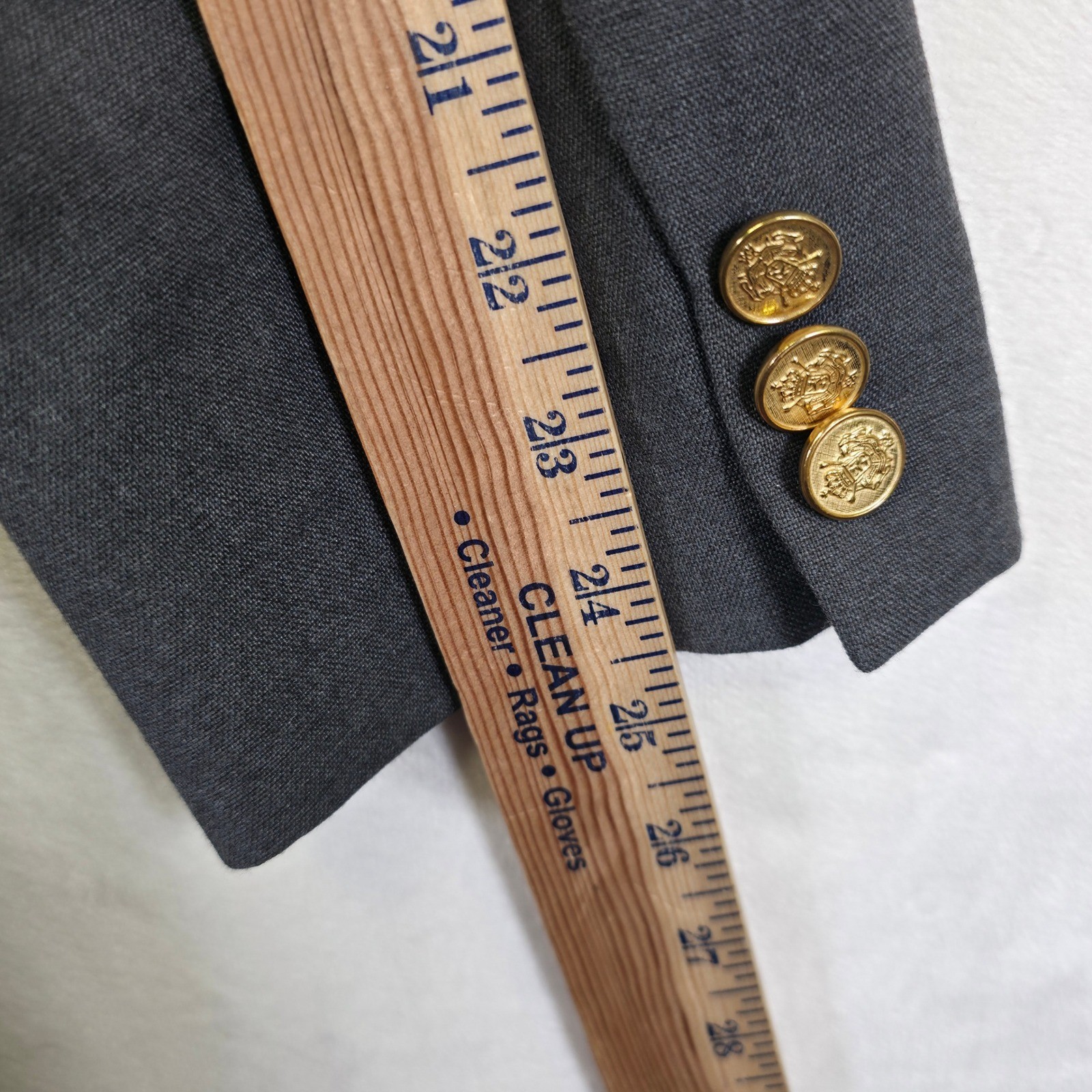 Mens Gray Blazer Jacket 38 Polyester Wool Blend Gold Buttons