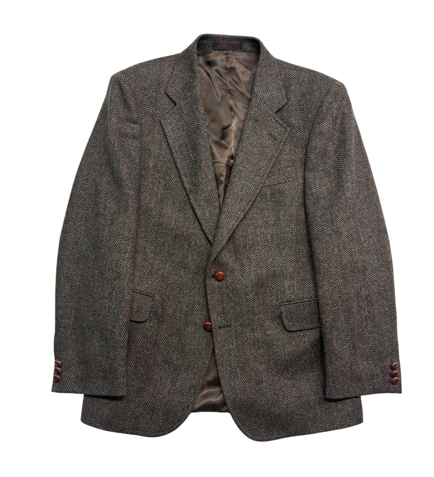 vtg English Manor Brown Herringbone Tweed Blazer Jacket Sport Suit Coat Wool