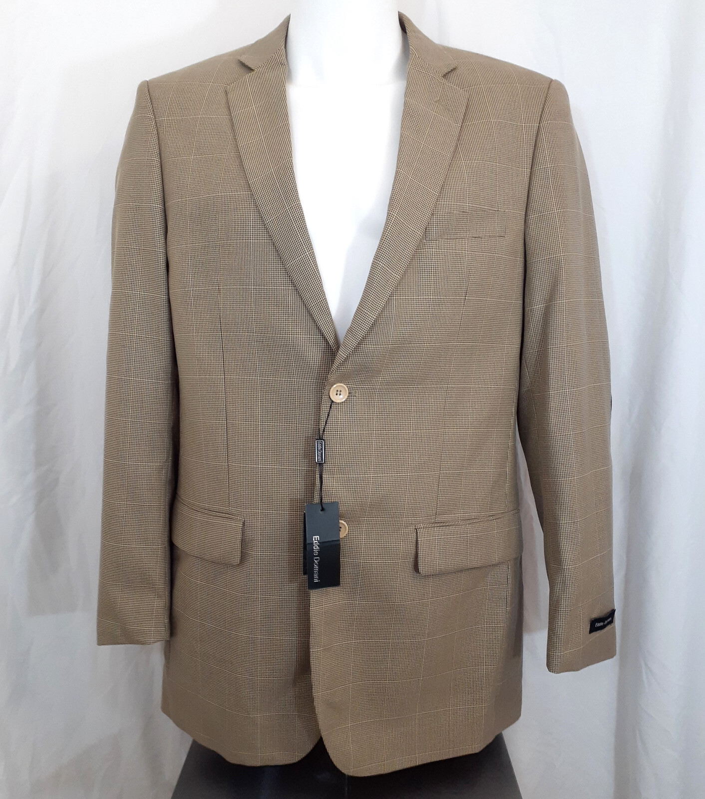Eddie Domani Sport Coat Mens 44L Beige Jacket Blazer Houndstooth 2 Button NWT