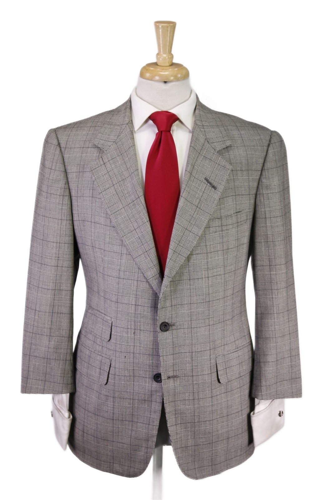 Edgar Pomeroy Bespoke Tan Black Plaid 2-Btn Handmade Wool Suit 38S