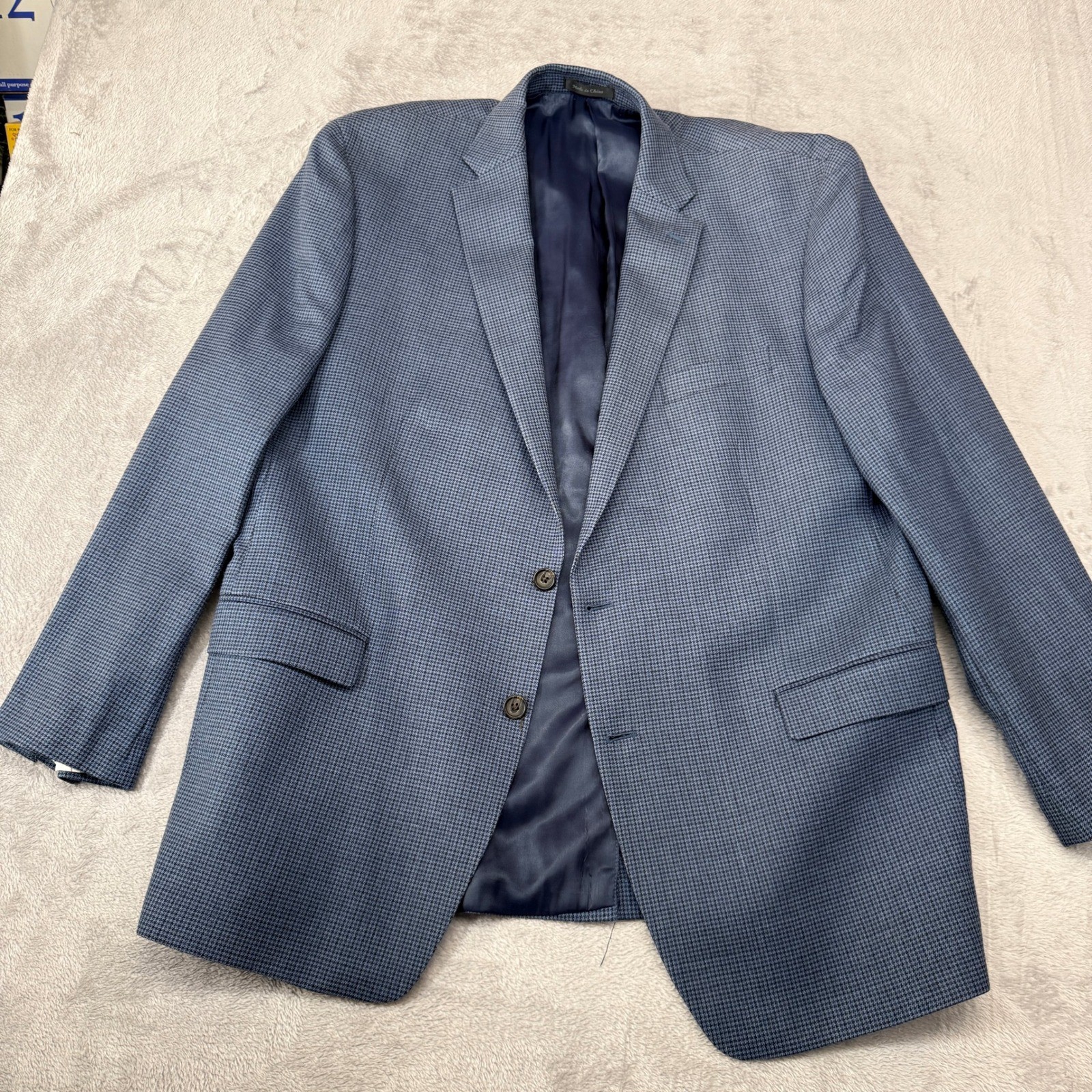 Lauren Ralph Lauren Sport Coat Blazer Silk Wool Mens 48L Blue Micro Check Jacket