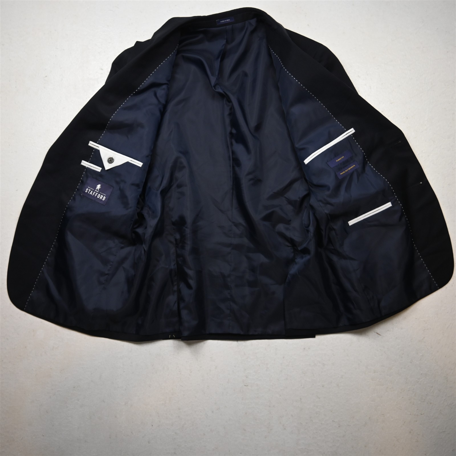Stafford 42S Navy Blue Travel Suit Seperate Wool Blazer Suit Jacket Sport Coat