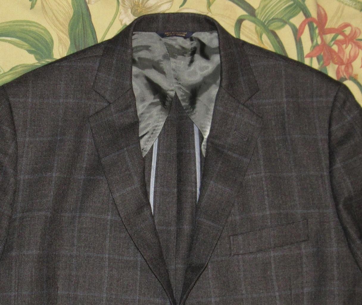 BROOKS BROTHERS Fitzgerald 1818 Wool Grey Blue Windowpane Blazer Jacket 48R