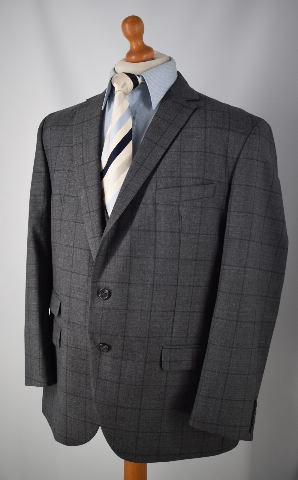 Mens Paul Costelloe 3 Piece Suit Merino Wool Super 110’s Grey Check 48S W40″ L28