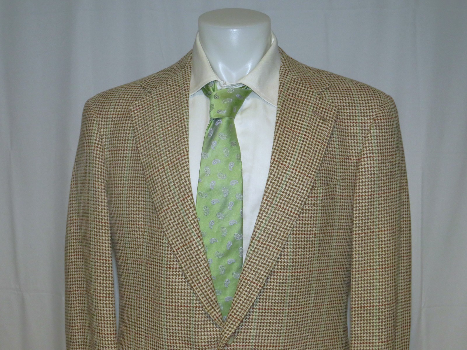 Polo Ralph Lauren VTG USA Beige Houndstooth 100% Silk Two Button Sport Coat 41L
