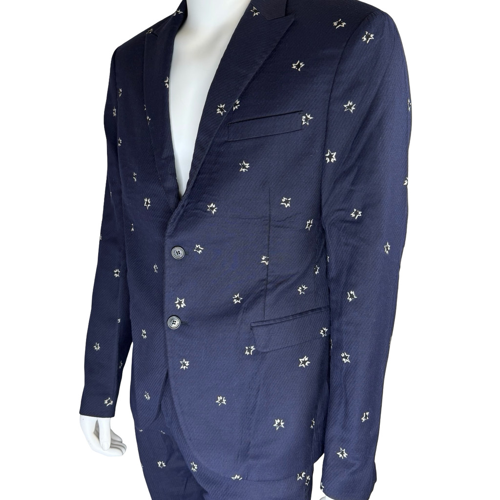 Neil Barrett Navy Blue Star Suit Set 44R Jacket / 36W x 33L Pants Tailored Fit