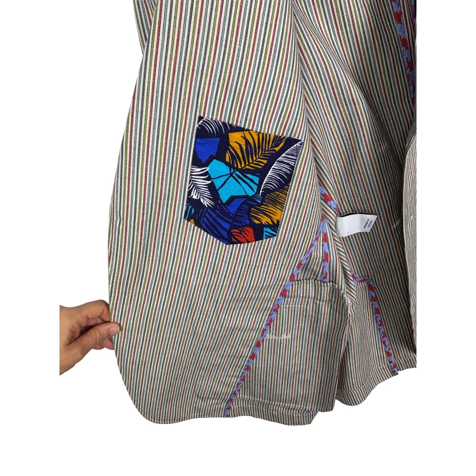 Robert Graham Mens 44 Classic Fit Linen Cotton Multi Color Stripe Blazer Jacket