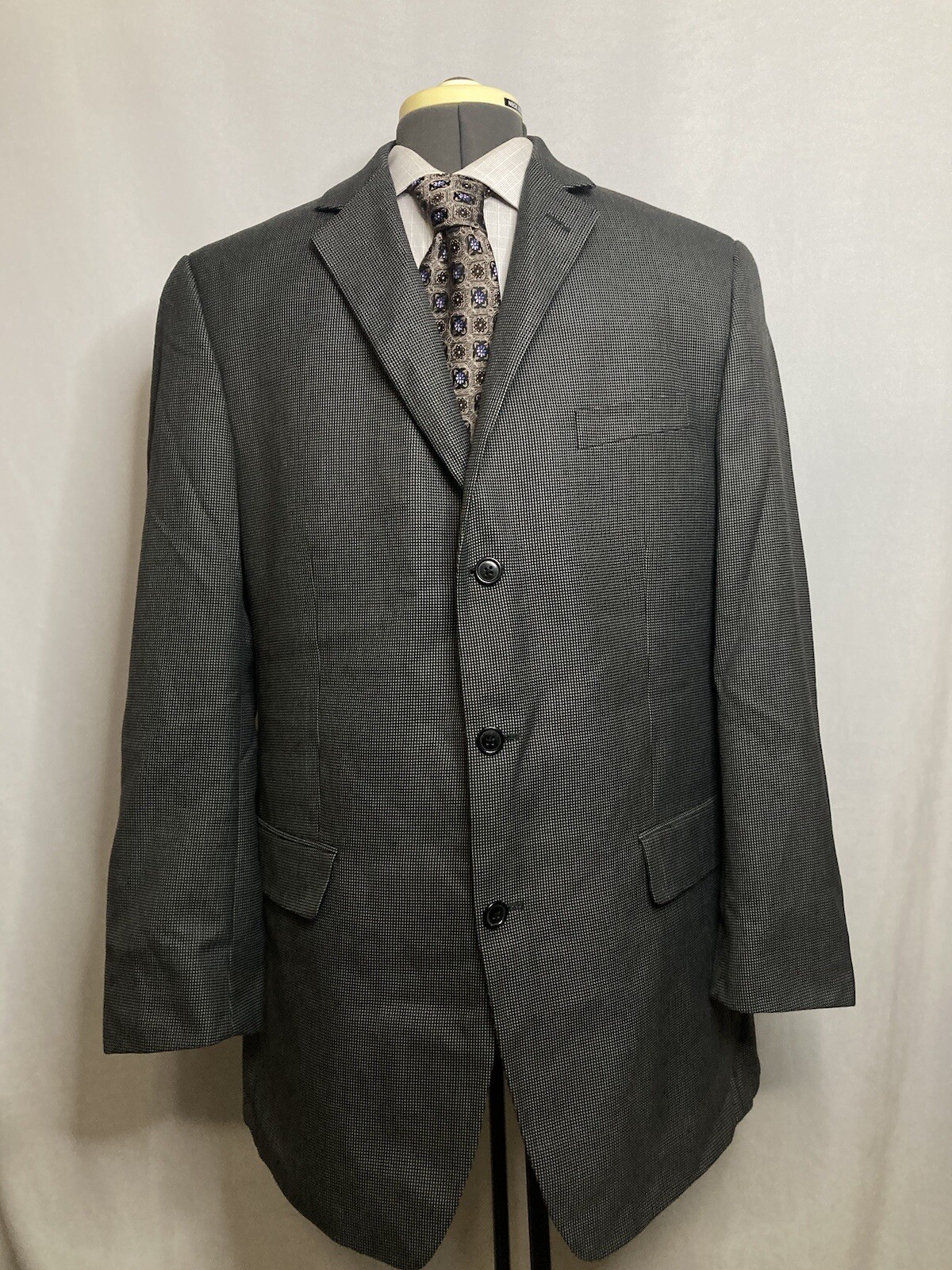 Mens Blazer 42L Gray Nailhead 3 Button XL 46″ Sport Coat Suit Jacket Van Heusen