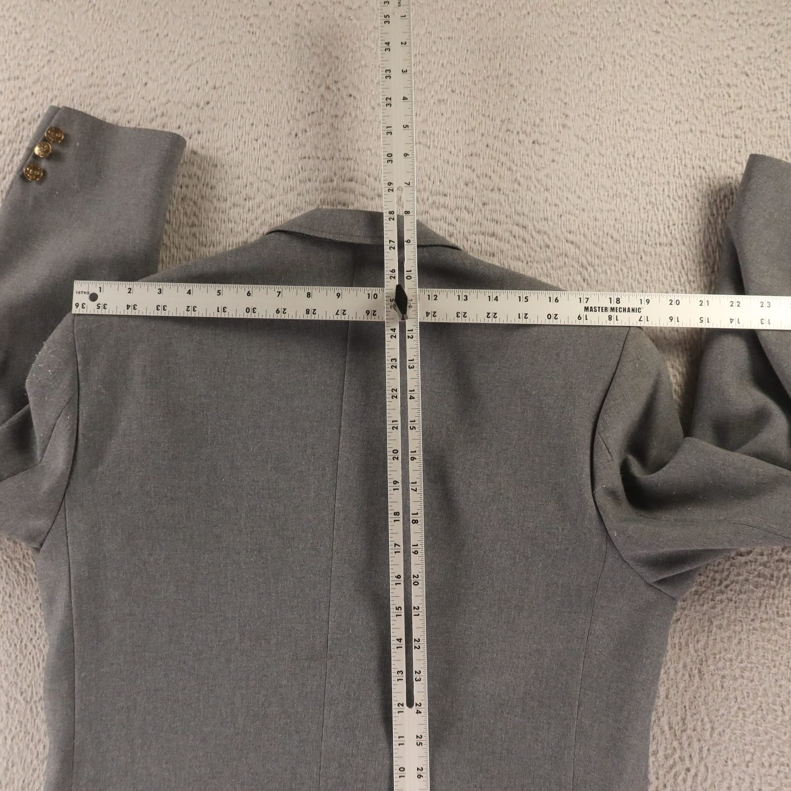 VTG Haggar Jacket 40R M Gray Heather Twill Patch Pockets Gold Crest Buttons