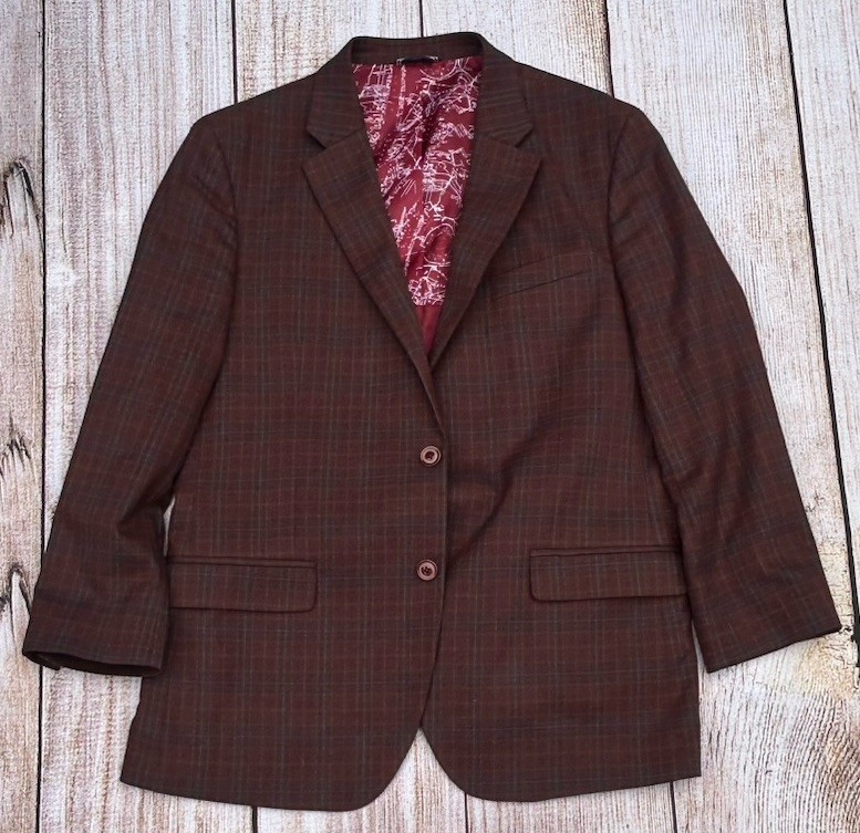 Nautica Branford Sport Coat Mens 42R Modern Fit Berry Red Plaid Blazer Jacket
