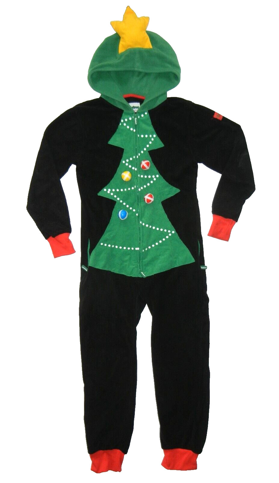 TIPSY ELVES Black Warm FULL BODY CHRISTMAS TREE SUIT Ugly Sweater Party Adult S