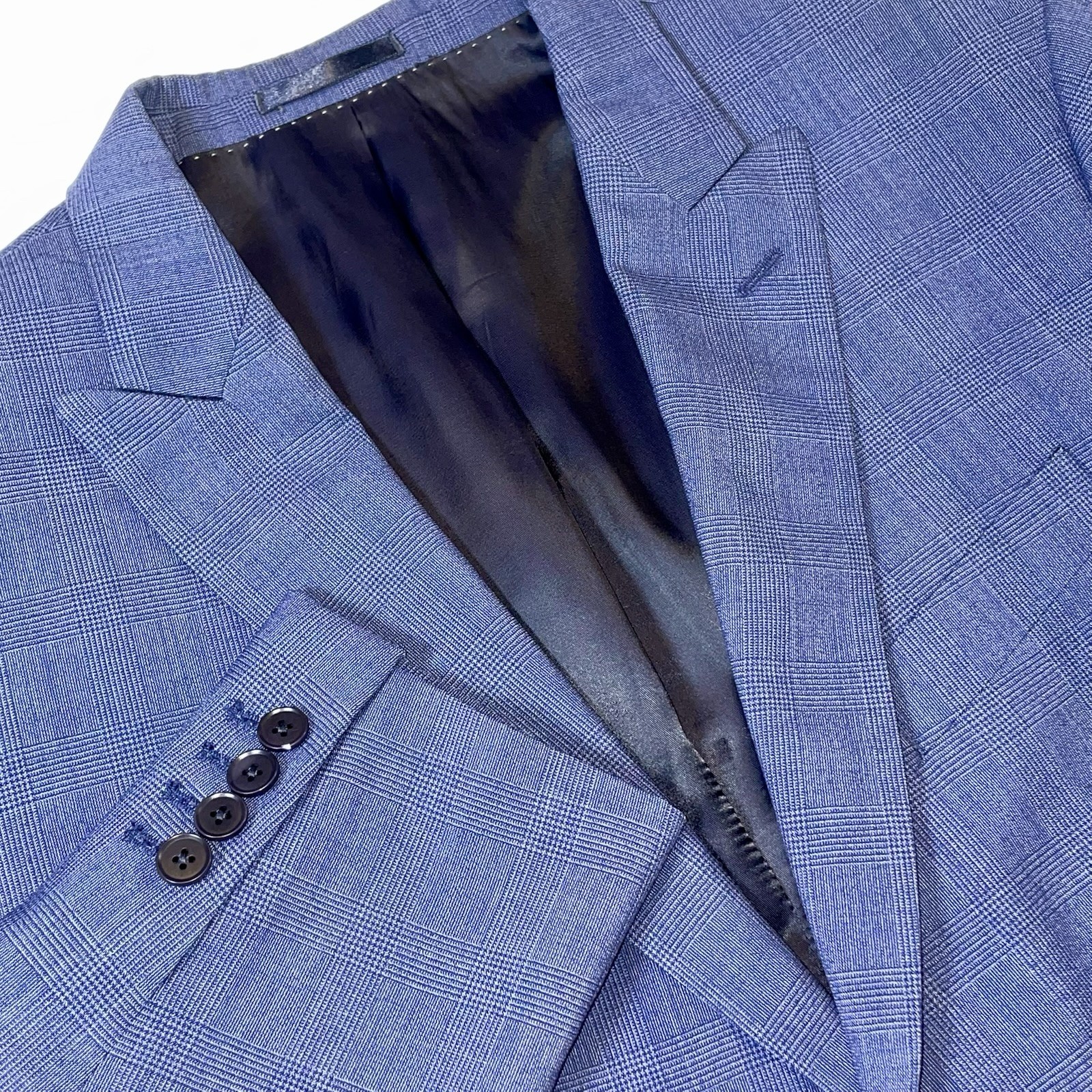 Charles Tyrwhitt MERINO Wool Peak Lapel Blue Windowpane Blazer Sport Coat Jacket