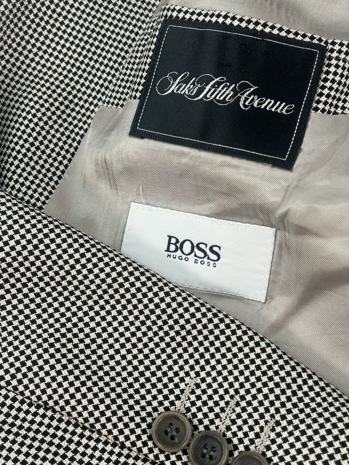 Hugo Boss Delon Sport Coat Mens Blazer Sz 46.R Silk-Wool Houndstooth Saks Fifth