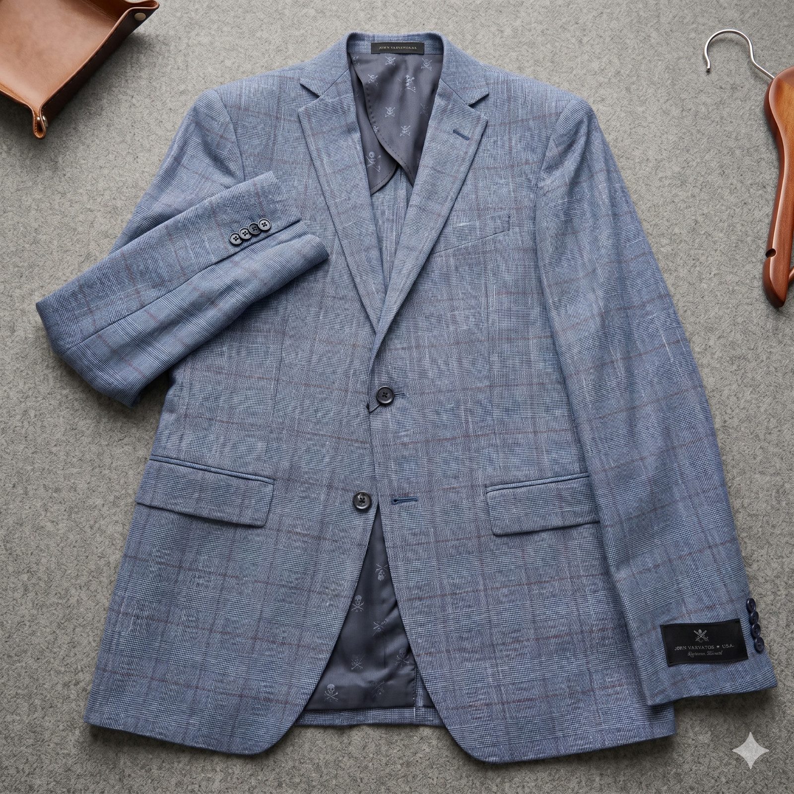 JOHN VARVATOS Bond Sport Coat Blue Glen Check All Seasons Blazer 38 R (EU 48)
