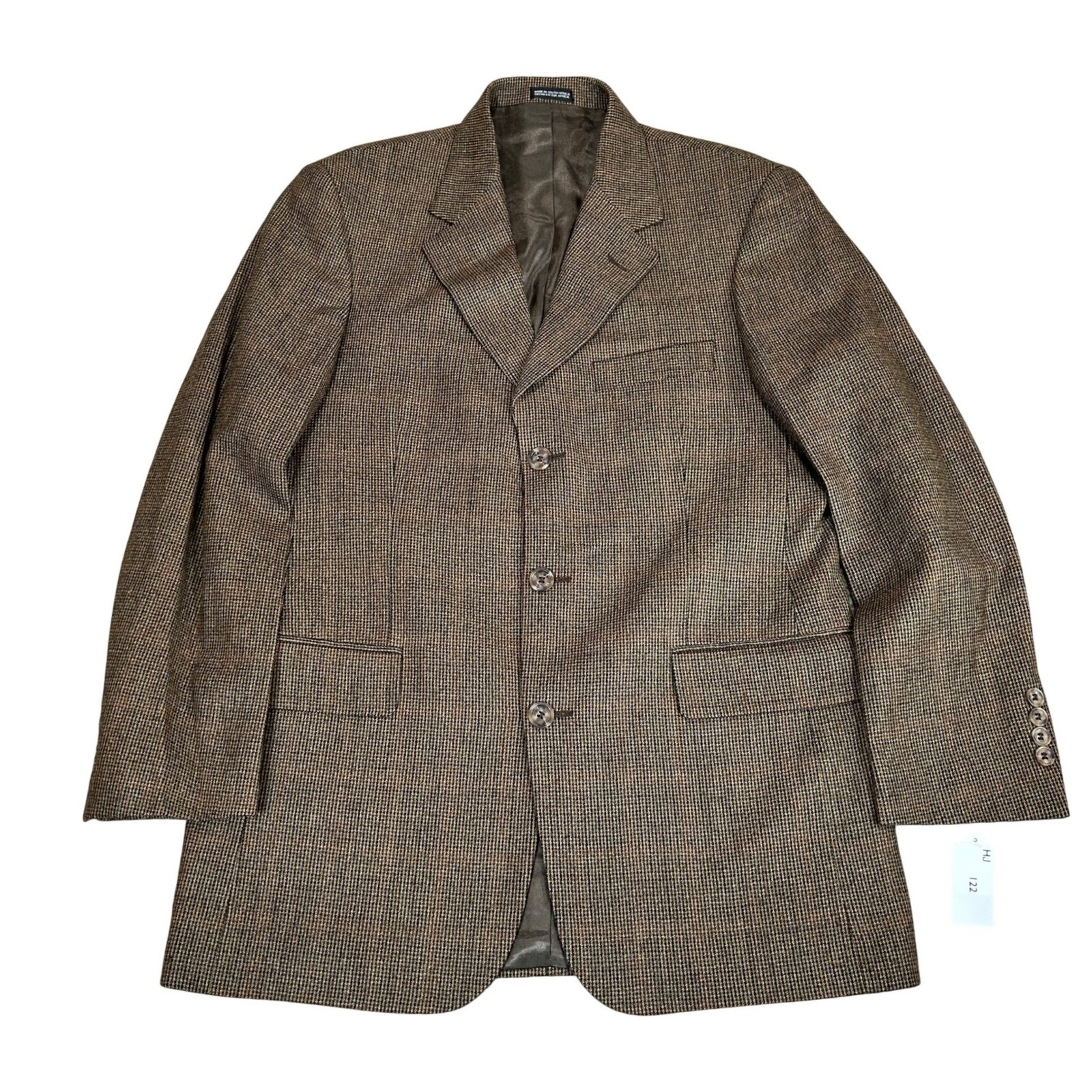 Stafford Mens Brown Wool Cashmere Blend Houndstooth 3-Button Sport Blazer 38R