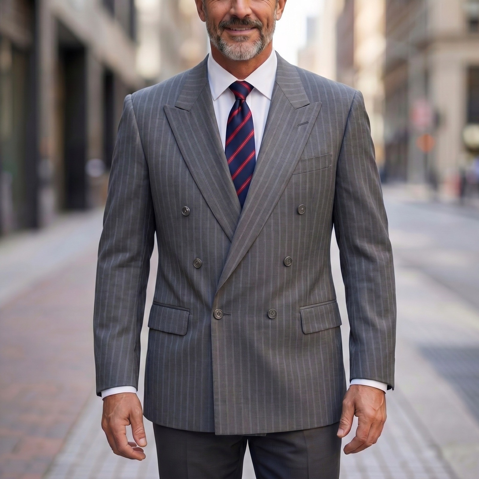 Canali Proposta Mens Grey Pinstripe Wool Double Breasted Blazer 44L US – 56L IT