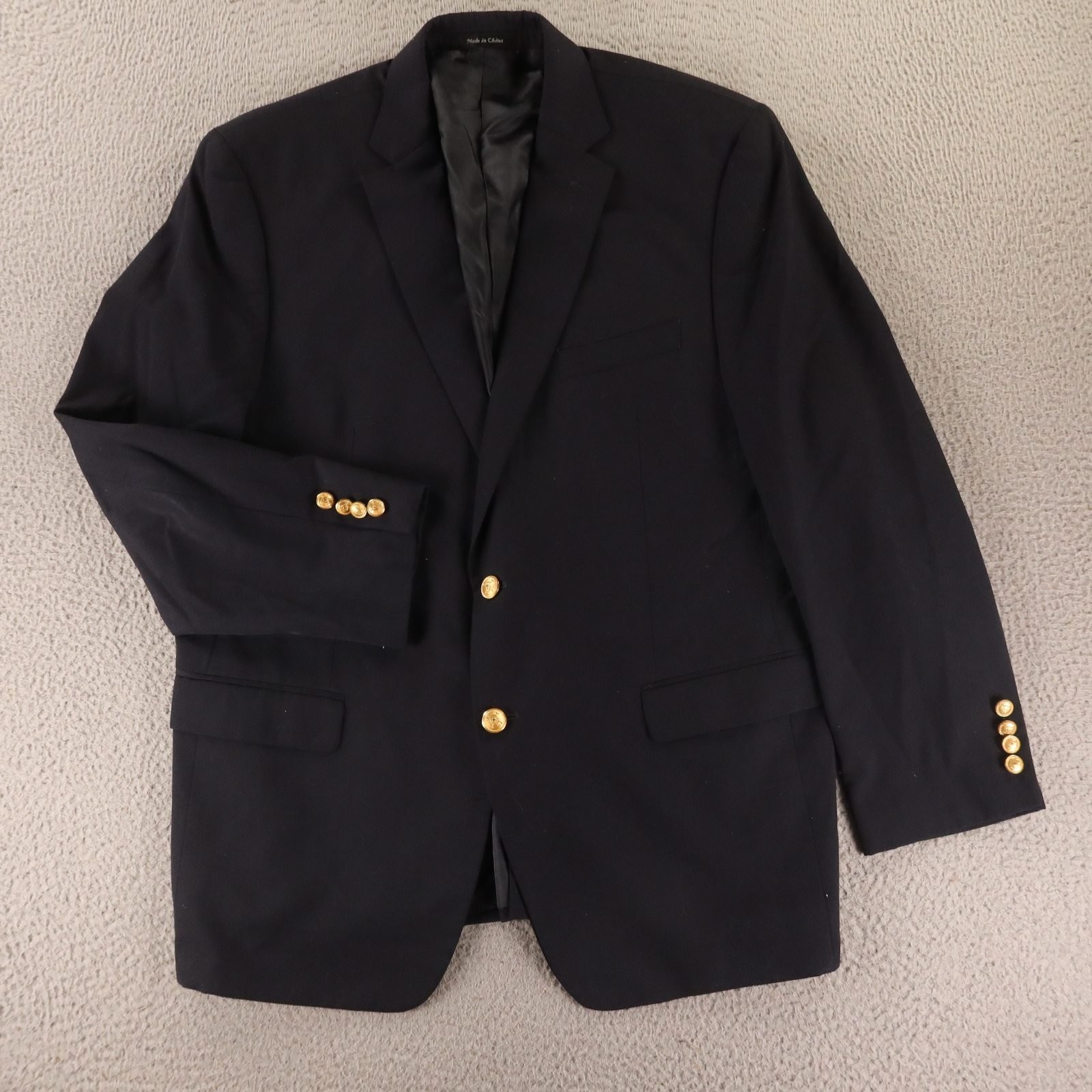 Lauren Ralph Lauren Jacket 44R L Blue 100% Wool Twill Navy Gold Crest Buttons