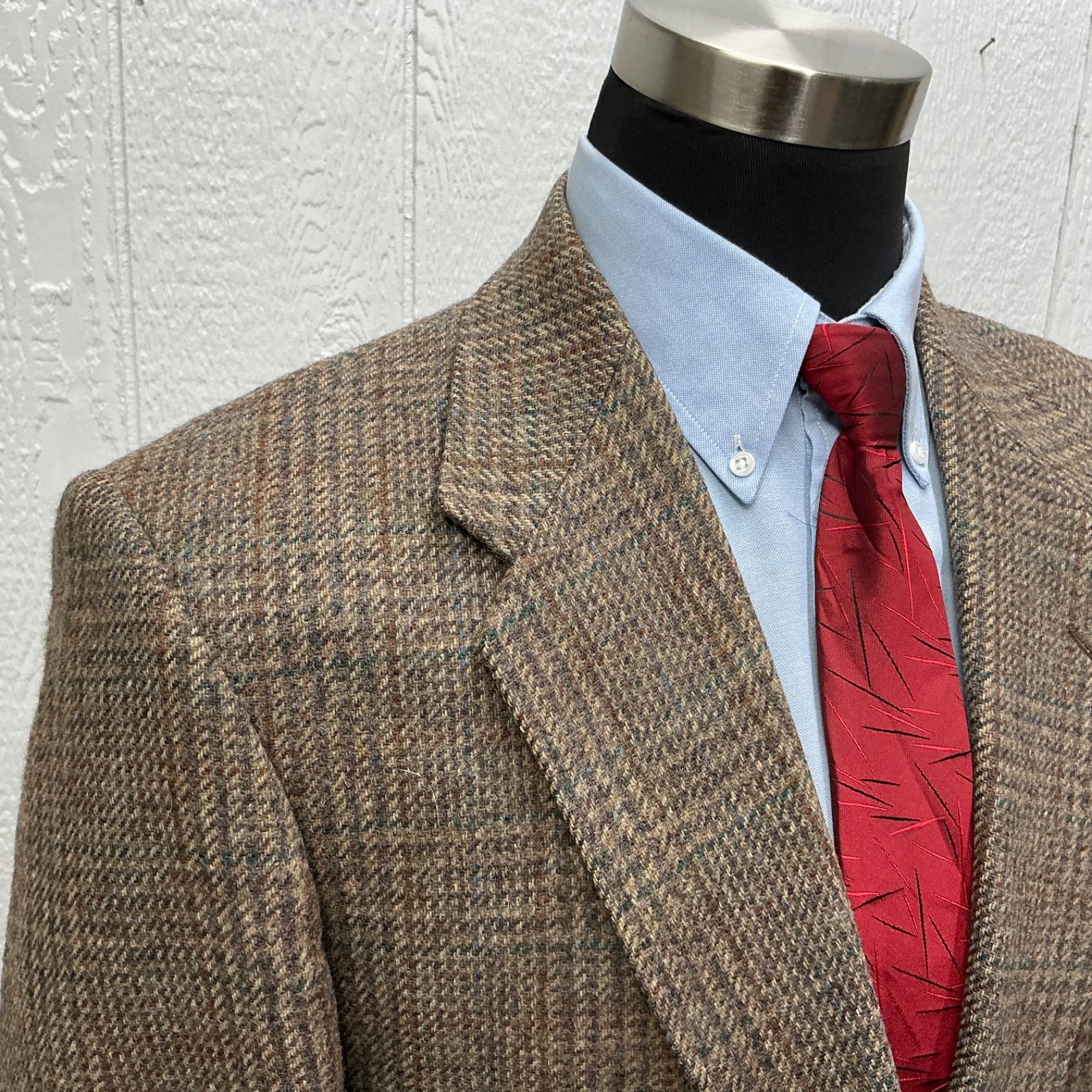 46L Wm F Farah 100% Wool Tweed Blazer Sport Coat Jacket Glen Check Plaid Mens
