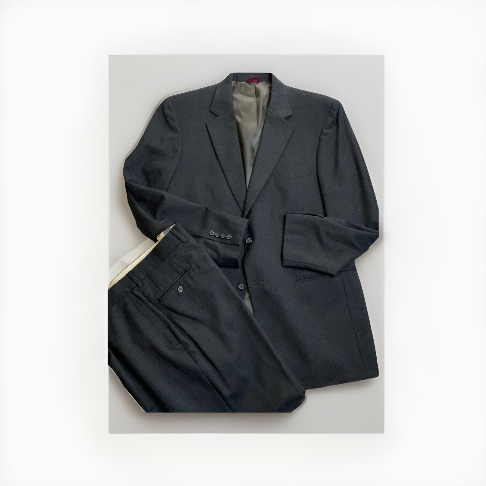 Men’s 100% Wool Suit Savile Row Macys Jacket 42 Long Waist 36 X29 Gray