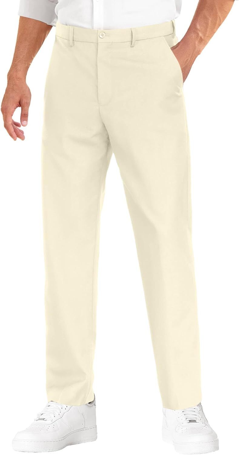 Mens Dress Pants Expandable Waist Wrinkle Free Flat Front Business Casual