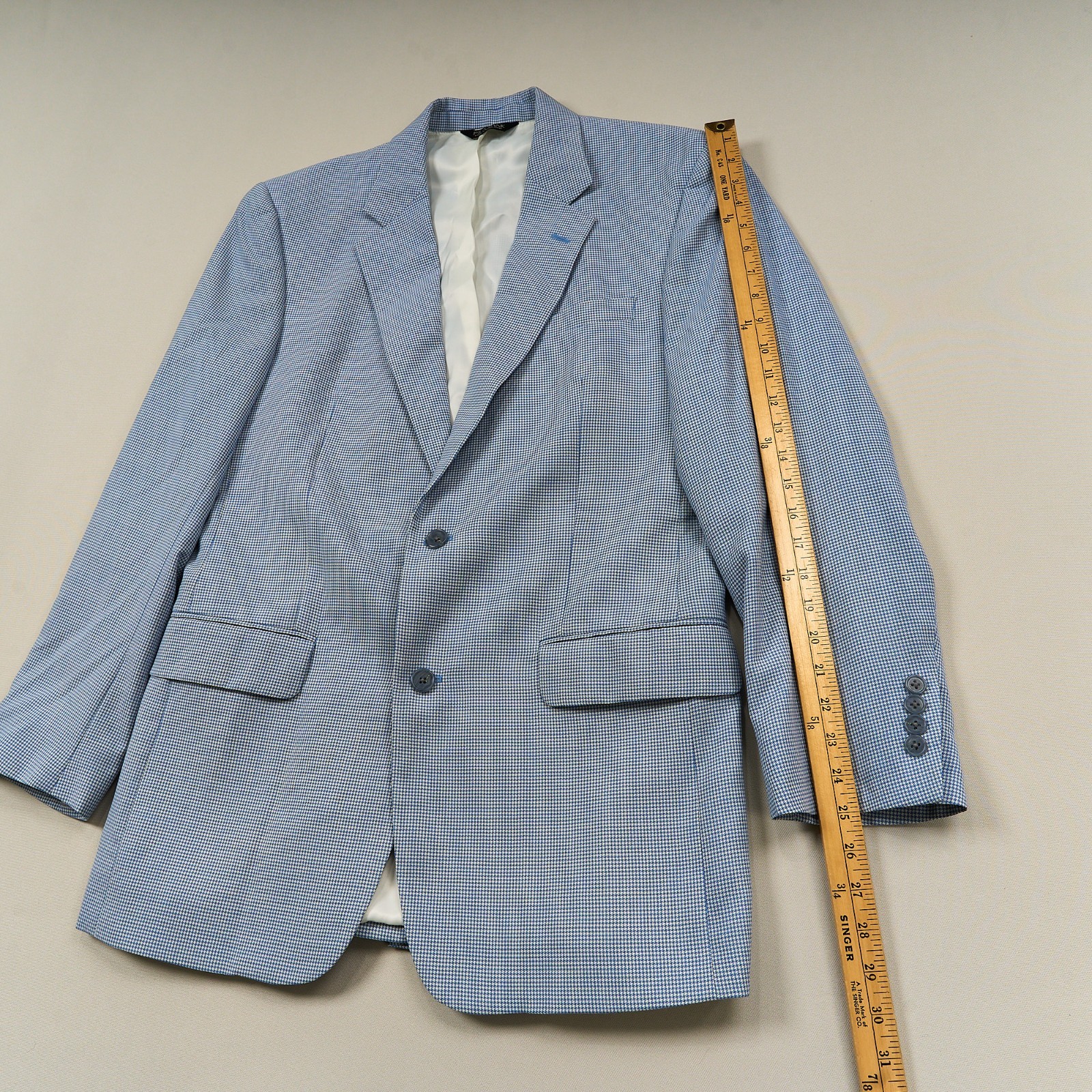 Jos A Bank Blazer Mens 41L Wool Sport Coat Houndstooth Check Light Blue Jacket