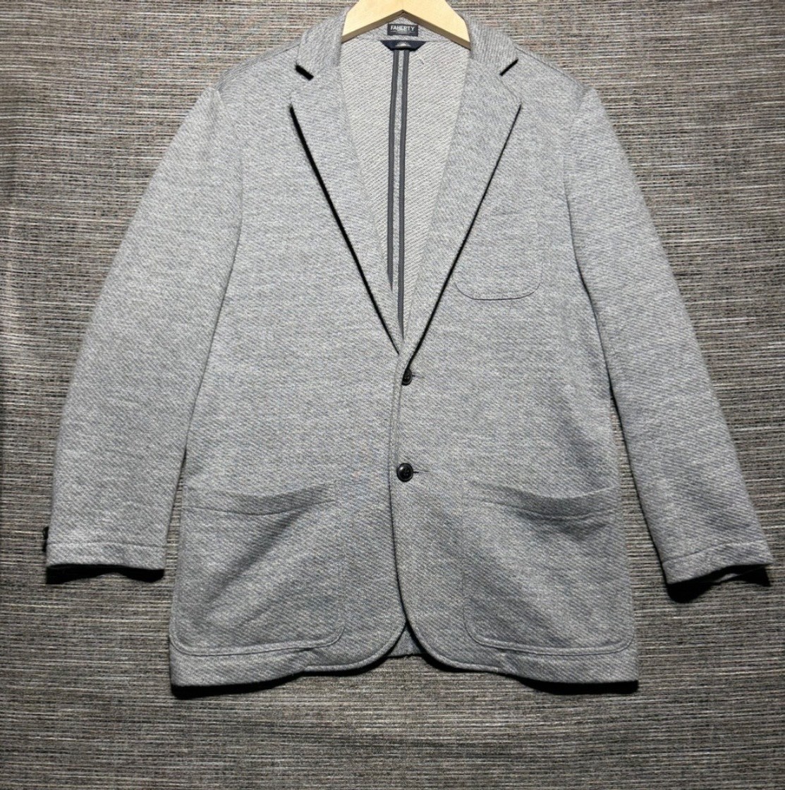 Faherty Blazer Mens Medium Gray Knit Organic Cotton Jersey Sport Coat Casual