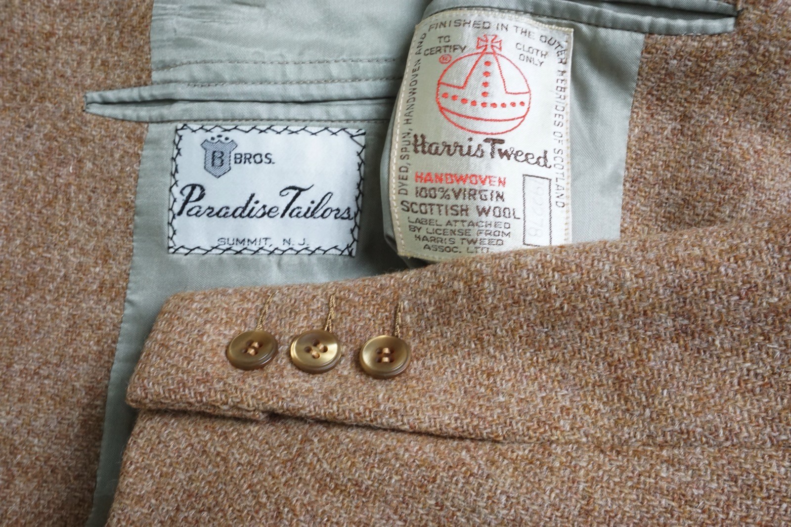 Harris Tweed 1975 Custom Brown Woven Sport Coat Jacket Sz 38R
