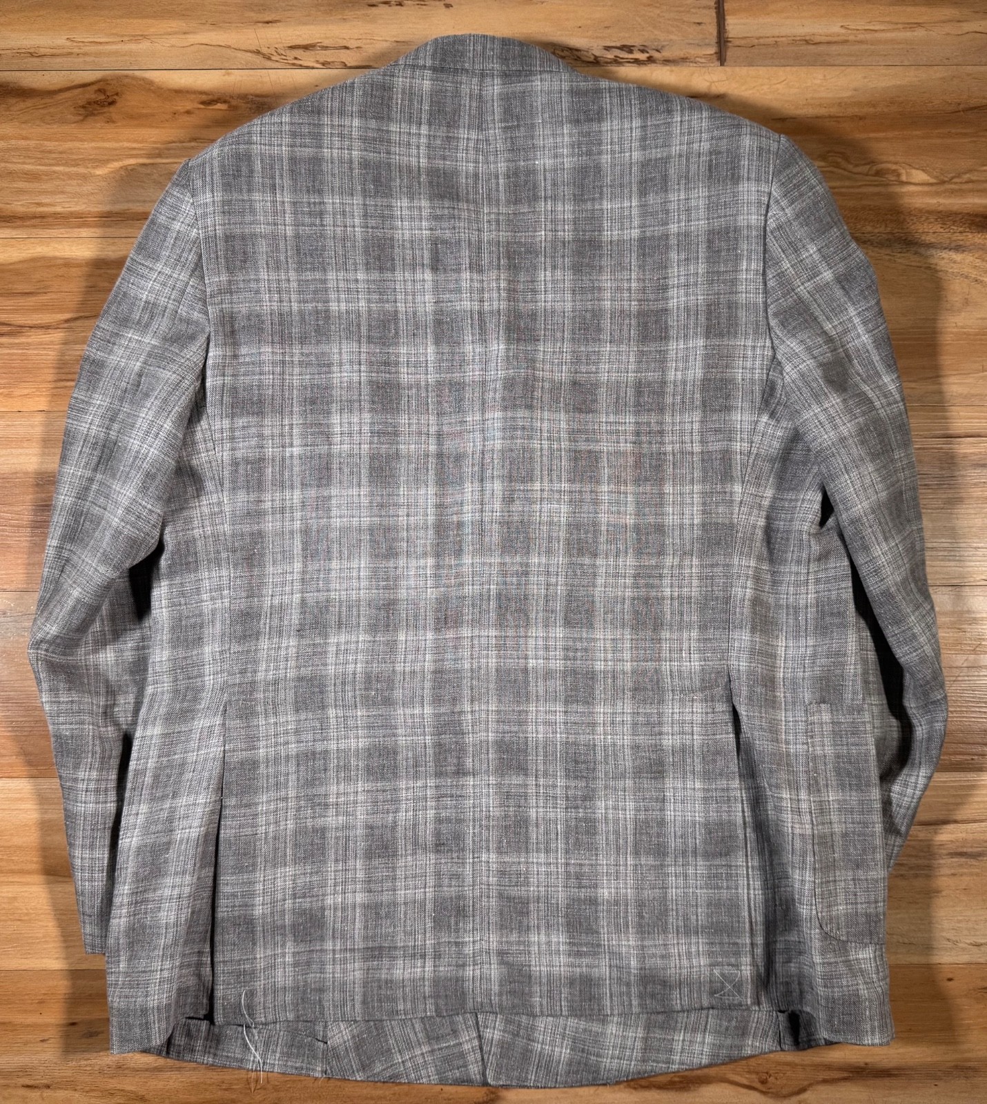 Brooks Brothers Regent Taupe Brown Plaid Linen Wool Dbl Breast Peak Lapel SC 48L