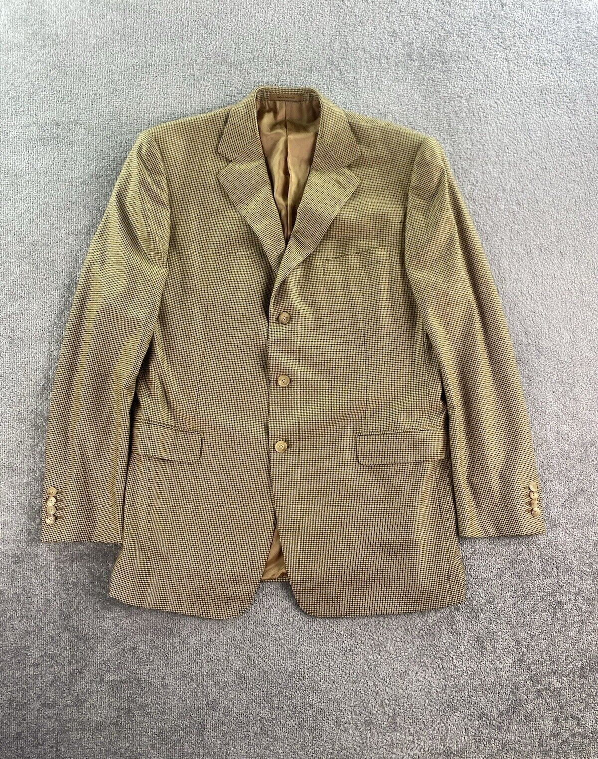 Ermenegildo Zegna Suit Jacket Mens 44 L Gold Wool 15 Mil Houndstooth Su Misura