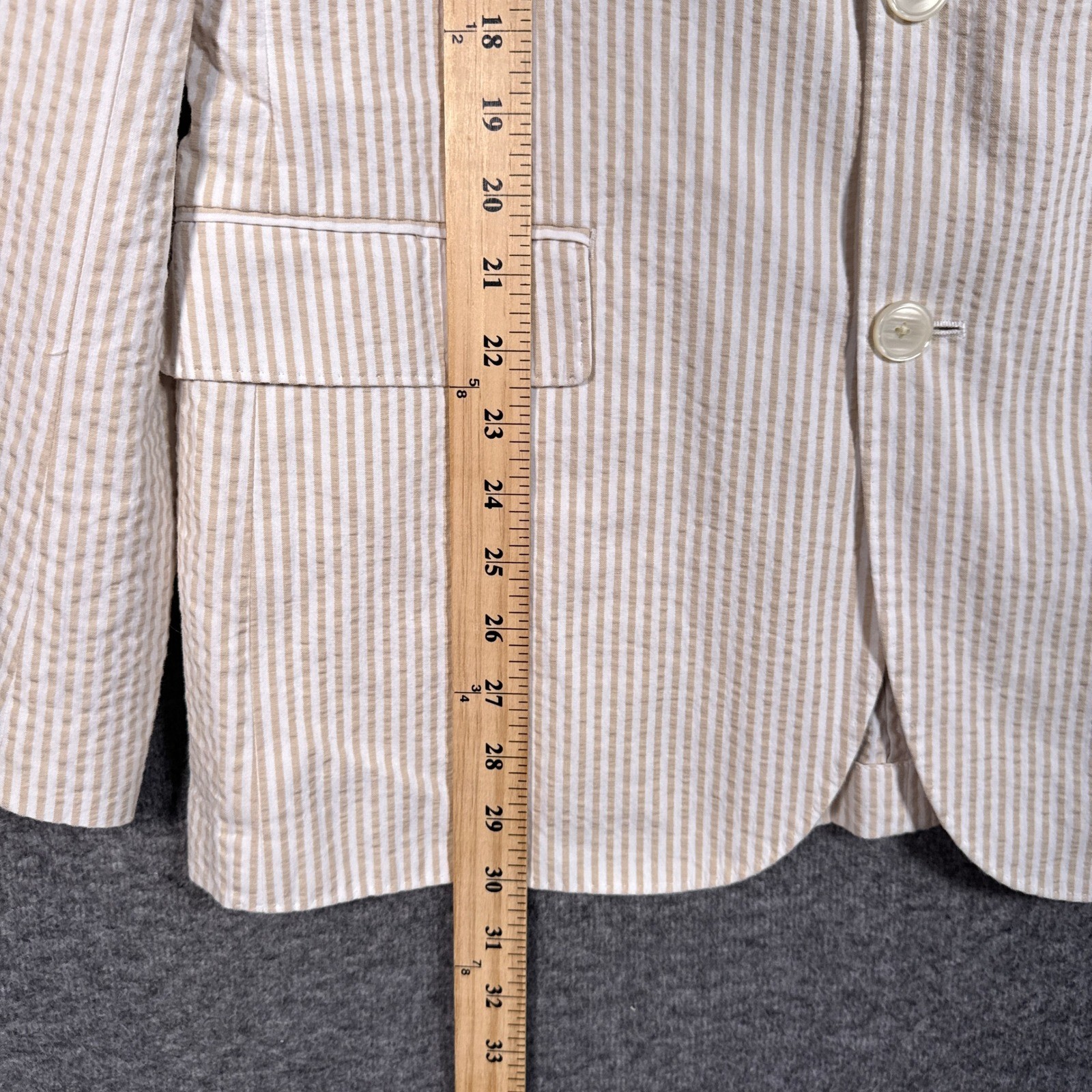 J.Crew Crosby Sport Coat Mens 40R Beige Striped Seersucker Unstructured Blazer