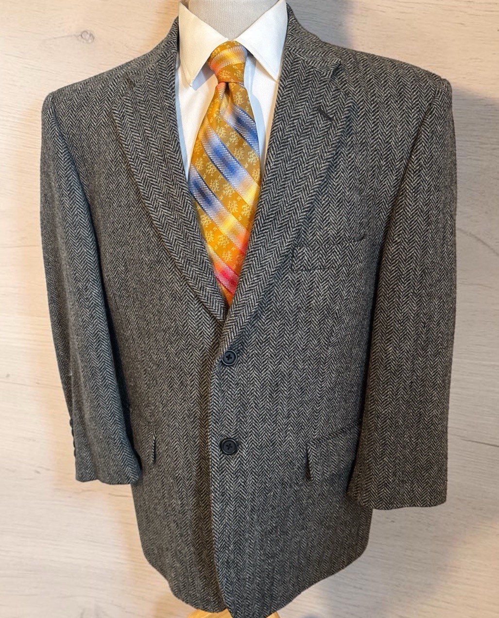 Stafford Blazer Sport Coat Sz 44S Classic Gray Herringbone 100% Wool Jacket