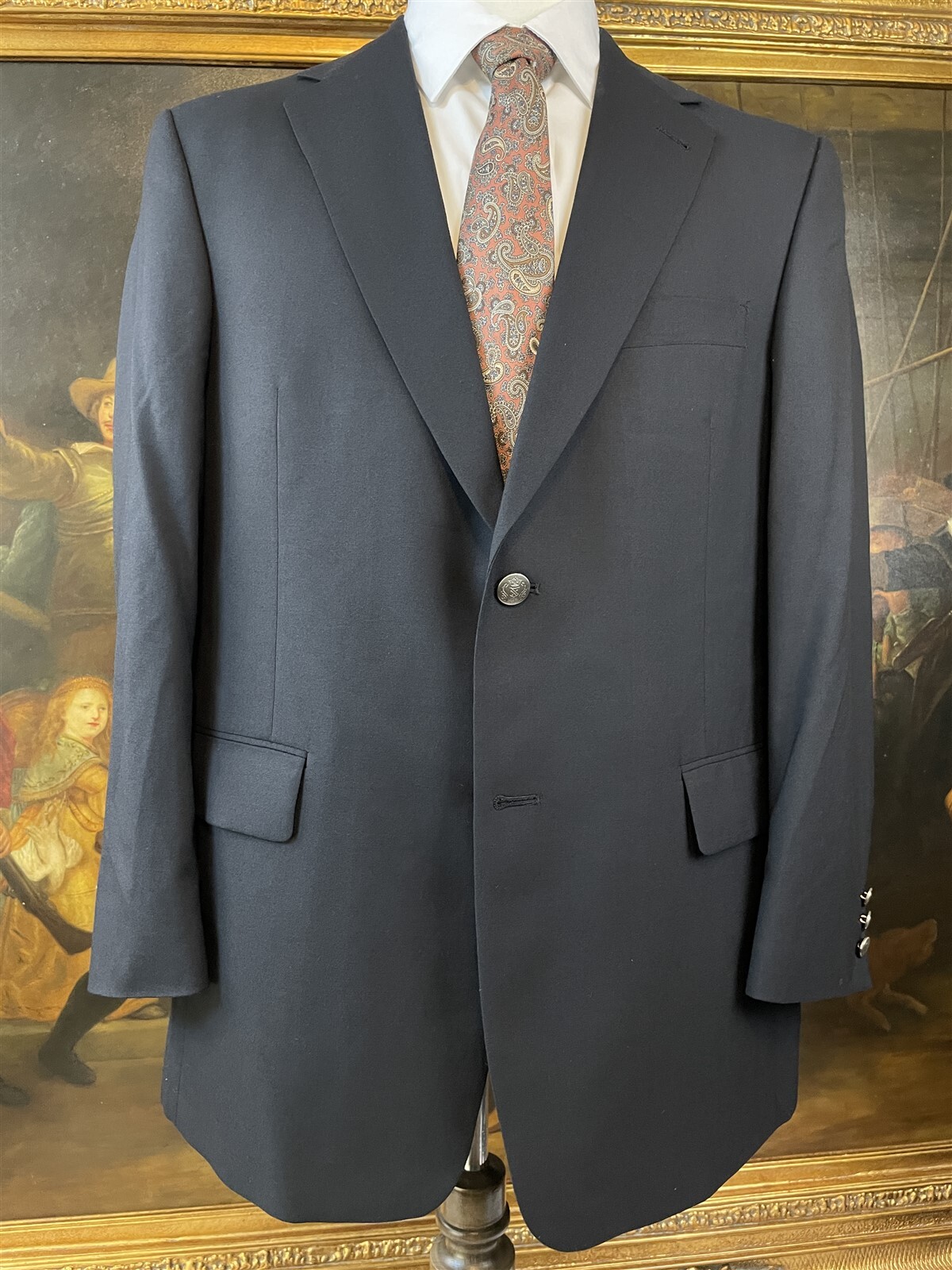 VTG Hart Schaffner Marx 42S USA MADE Black Wool Silver Button 2Btn Blazer Jacket