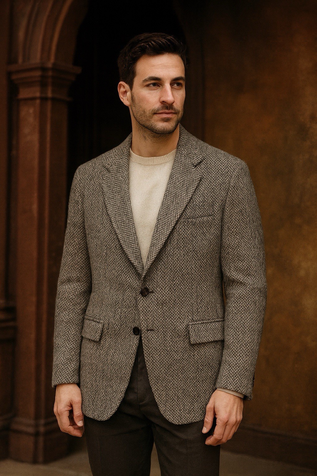 Harris Tweed Blazer Jacket Pure Scottish Wool Herringbone Hand-woven Tailored